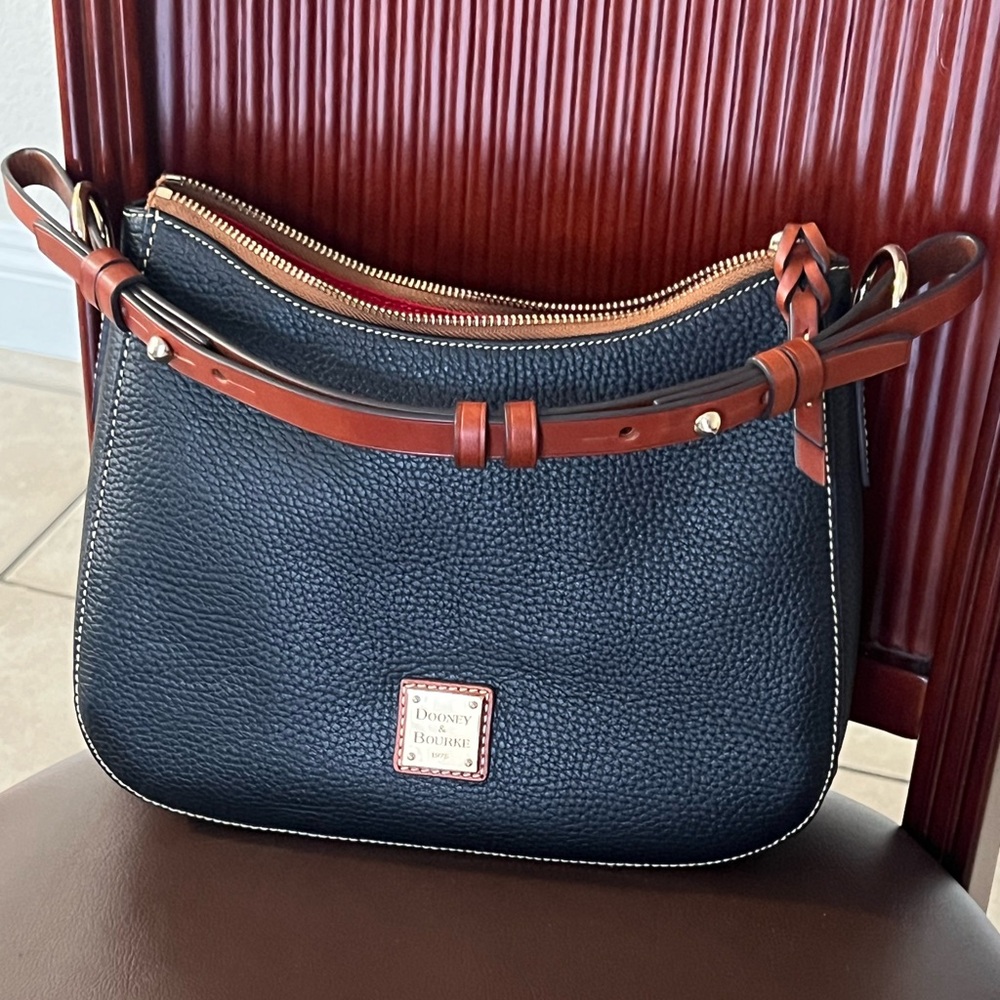 Dooney & Bourke Black Hobo Bag with Brown Accents